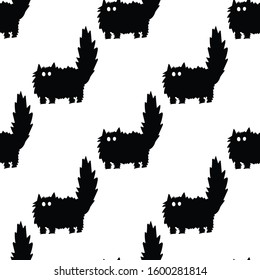 Black cat seamless pattern on white background