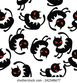 black cat seamless pattern on white