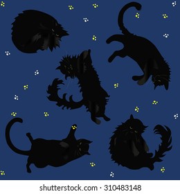 black cat seamless pattern(sleeping cats)for textile and other items, hand drawn and vectorized