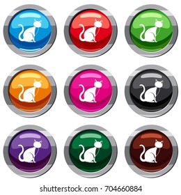 Black cat set icon isolated on white. 9 icon collection vector illustration