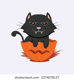 BLACK CAT. Set of pumpkin cat. Collection kiiten with pumkins. Happy halloween Festive