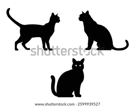 Black cat set showing various expressions isolated white background, Vector Illustration