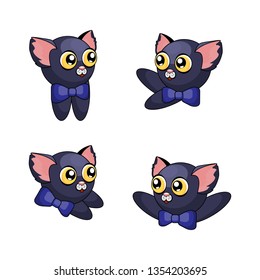 Black cat, a set of stickers .Vector illustration.