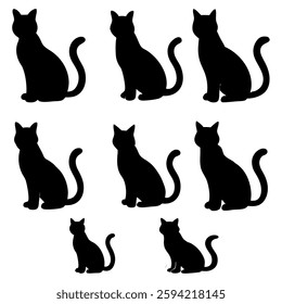Black cat set vector silhouette design isolated on white background