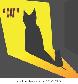 Black cat with shadow in dark room with yellow light pointing on it vector. Black cat with yellow light vector. 