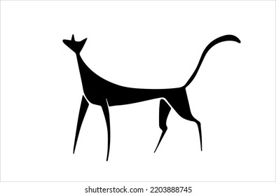 Black cat sihouette, isolated vector. Standing cat