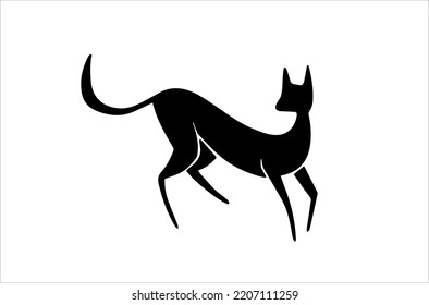 Black cat sihouette, isolated vector. Running cat