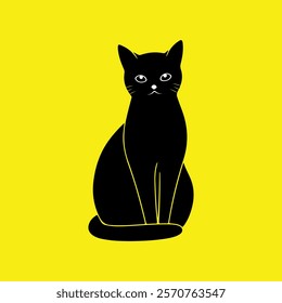 Black cat silhouette background yellow