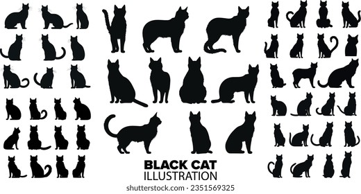 Black Cat Silhouette Collection Set: Unveiling Spooky Horror Cats in Vector Illustrations for Halloween Delights