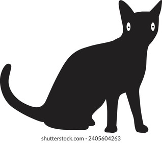 Black cat silhouette. Elegant cat sitting side view with turn around head.