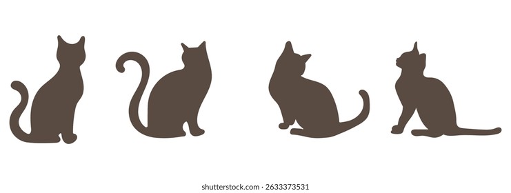 Black cat silhouette. Elegant cat sitting side view with turn around head. Vector Set of Black Cat Silhouettes in Various Poses – Sitting, Playing, Jumping, Walking eps 10