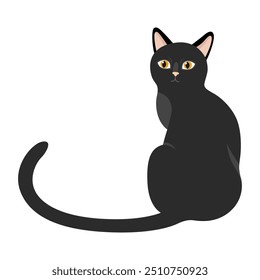 Black cat. Cat silhouette, elegant black cat. Black witch Halloween cat. Vector illustration isolated on white.