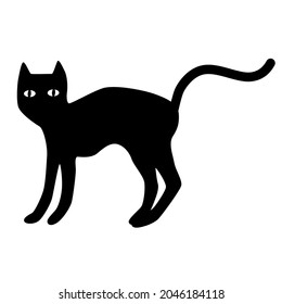 Black cat silhouette with eyes isolated on white background. silhouette of a cat on a white background