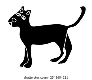 A black cat silhouette features unique eye shapes, creating a whimsical effect