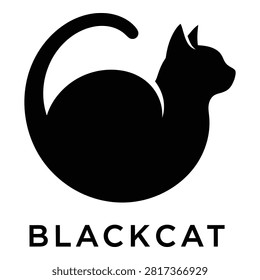 A black cat silhouette forming a circle with its tail and the word BLACKCAT below