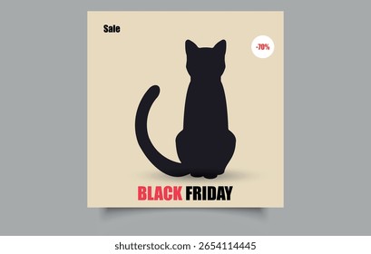 Black Cat Silhouette for Black Friday Sale Minimalist Discount Poster. Ideal for e-commerce, seasonal promotions, and digital advertising