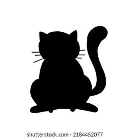Black cat silhouette for Halloween designs. Hand drawn cute animal vector illustration.