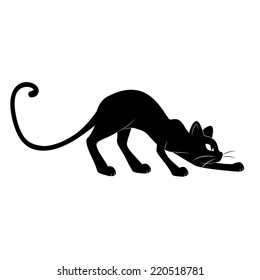 Black cat silhouette. Hand drawing illustration isolated on white background.