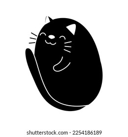 black cat silhouette hand drawn - flat vector cute black pussy cat cartoon doodle