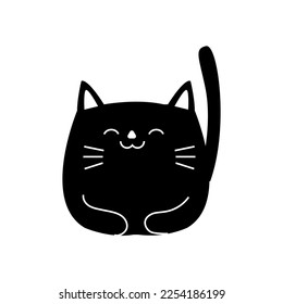 black cat silhouette hand drawn - flat vector cute black pussy cat cartoon doodle