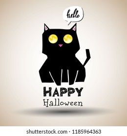 Black cat silhouette. Happy halloween with black cat cartoon character.
