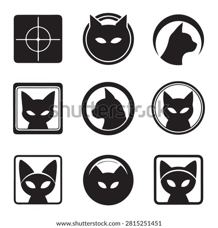 Black Cat Silhouette Icons in Various Shapes and Design Styles