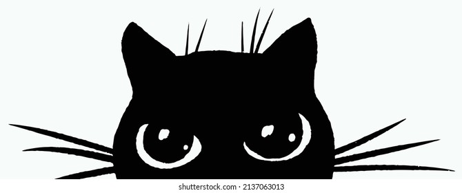 Black cat silhouette Illustration on  white background. Hand drawn doodle Vector 