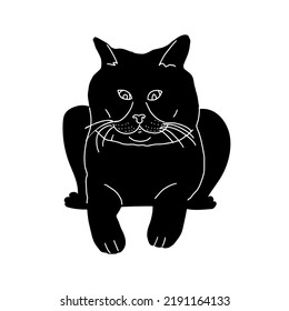 Black cat silhouette isolated on white background. Cute kitty. Print design for t-shirts, stickers, souvenirs. humorous animals. Flat style in vector illustration. 