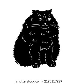 Black cat silhouette isolated on white background. Cute kitty. Print design for t-shirts, stickers, souvenirs. humorous animals. Flat style in vector illustration. 