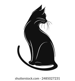 Black cat silhouette isolated on white background. Pets logo design