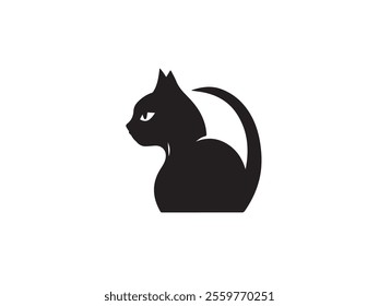 Black cat silhouette isolated on white background. Cat silhouette vector. Black silhouette of cat. Vector illustration.