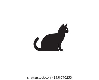 Black cat silhouette isolated on white background. Cat silhouette vector. Black silhouette of cat. Vector illustration.