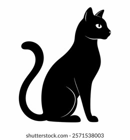 Black cat silhouette isolated on white. Side view. Vector illustration.