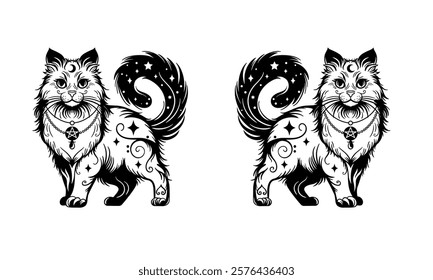 Black cat silhouette isolated on white background. Pets logo design