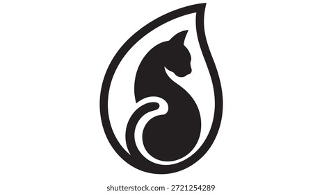Schwarze Katze Silhouette auf Blatt, einfach, weißer Hintergrund, Logo