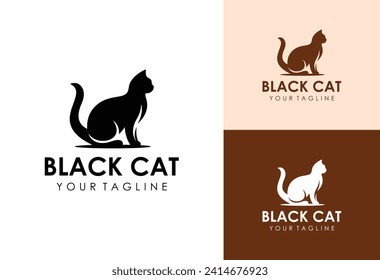 black cat silhouette logo design vector illustration