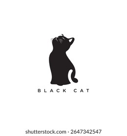 black cat silhouette logo sitting vector illustration design
