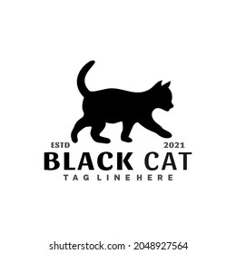 Black Cat Silhouette Logo Vector Design, Creative Logos Designs Concept for Template
