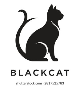 A black cat silhouette logo with the word BLACKCAT in a simple font, isolated on white