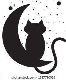 Black Cat Silhouette in the Moon with Stars