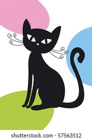 Black cat silhouette on colored background