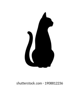 Black Cat Silhouette on White Background. Icon Vector Illustration. Concept for  Logo, Print, Sticker.