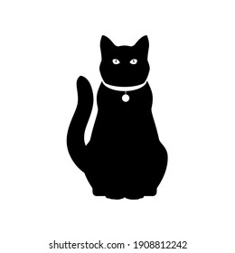 Black Cat Silhouette on White Background. Icon Vector Illustration. Concept for  Logo, Print, Sticker.