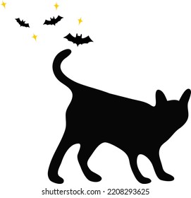 Black cat silhouette on white background. Icon vector illustration. Logo, print, halloween.
