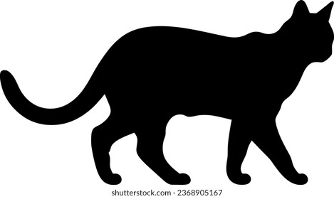 Black Cat Silhouette on White Background. Icon Vector Illustration. Concept for Logo, Print, Sticker.