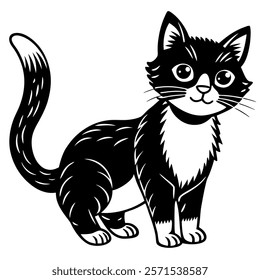 Black cat silhouette  on white. Side view. Vector illustration.