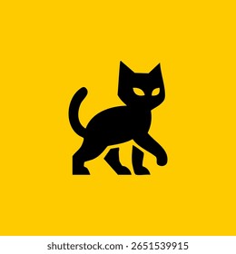 Silhueta de gato preto sobre um fundo amarelo