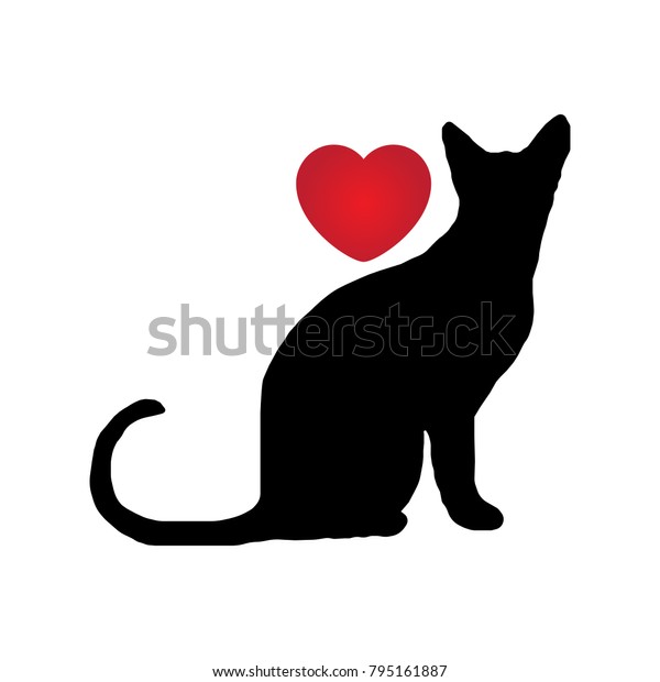 Black Cat Silhouette Red Heart Stock Vector (Royalty Free) 795161887 ...