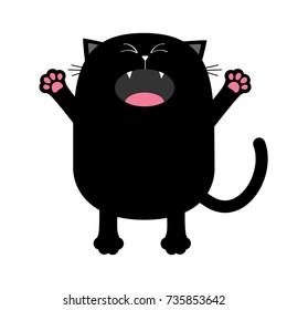 Black cat silhouette screaming crying. Cute cartoon character. Kawaii animal. Baby card. Pet collection. Flat design style. White background. Isolated. Vector illustration