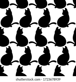 Black cat silhouette seamless pattern